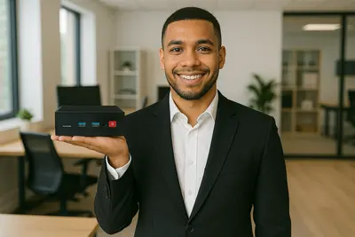 Executivo apresentando Mini PC